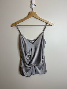 Bailey 44 Silver Satin Draped Cami made in USA size small top